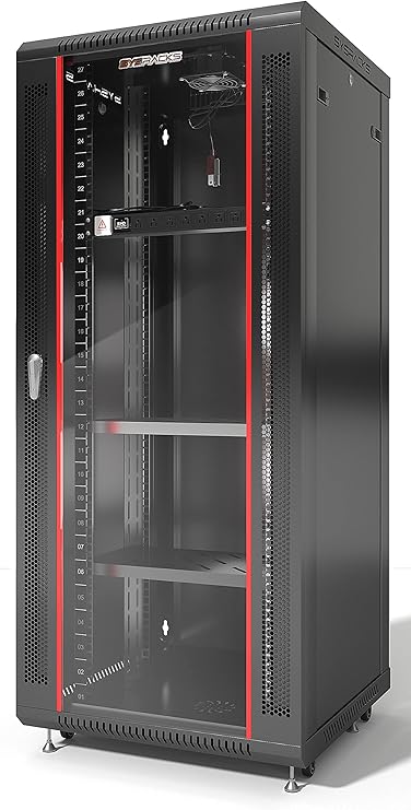 27U Wall Mount Server Rack Cabinet, 19 Locking Network Rack, 24 Deep, Glass Door, with Fan, PDU and Shelf