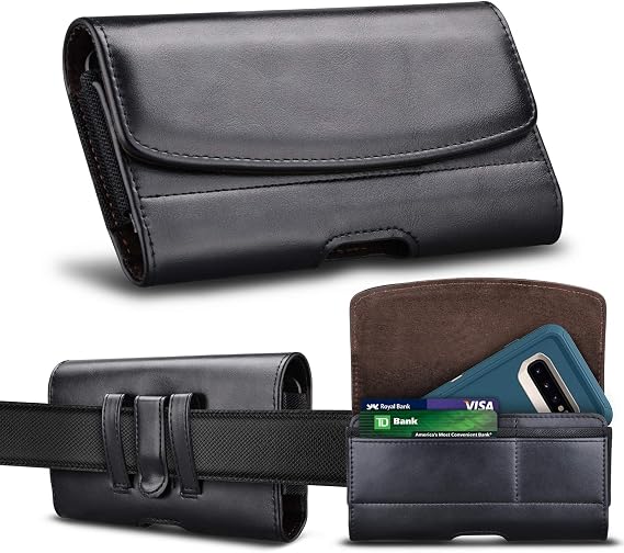 Phone Holster for iPhone 17 Pro Max iPhone 16 15 14 13 12 11 XS max 17 Air 13 Mini 12 Mini PU Leather Cell Phone Pouch with Belt Clip Loop Card Holder Carrying Case,Black