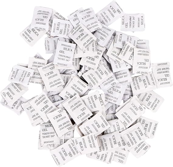 Desiccant Bags 100 Packs x 1g Silica Gel Sachets Desiccant Extract Moisture Steam Mildew Odors Dehumidifiers (100)