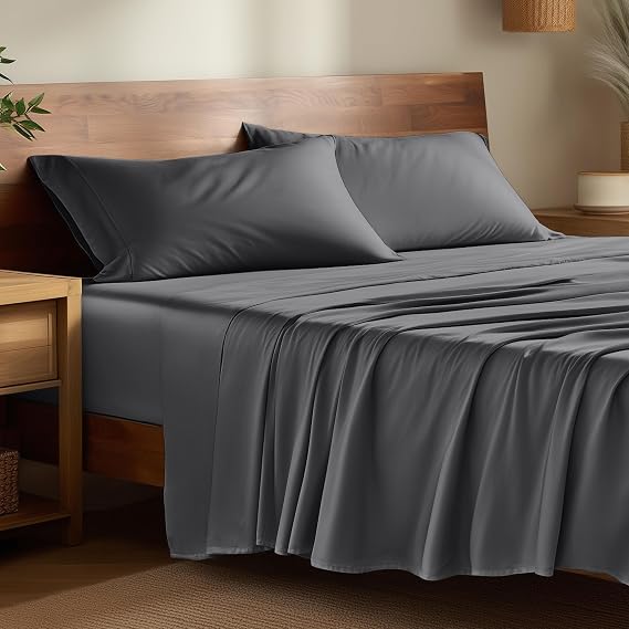 Bare Home 100% Rayon Made from Bamboo Sheet Set (Queen, Grey)