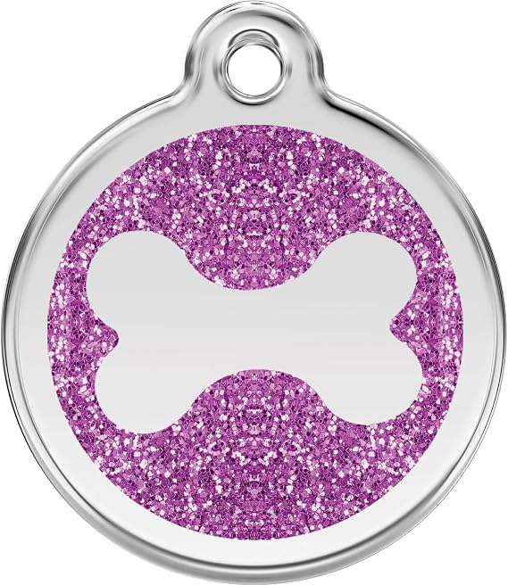 Red Dingo Personalized Glitter Bone Pet ID Dog Tag (Large Purple)