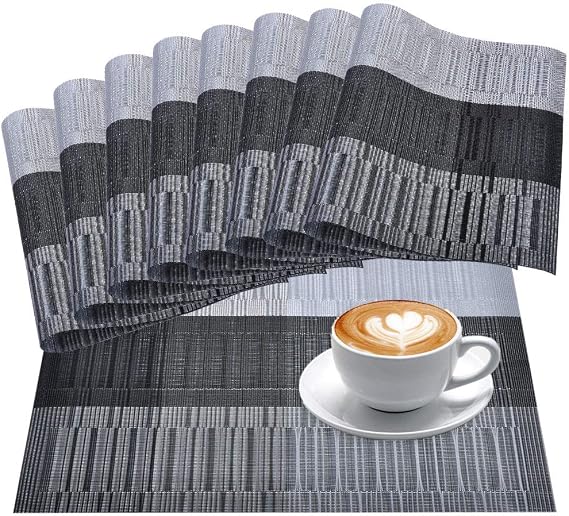 Placemats Set of 8,Washable Crossweave Black Woven Vinyl Non-Slip Insulation Elegant Placemat for Dining Table Mats