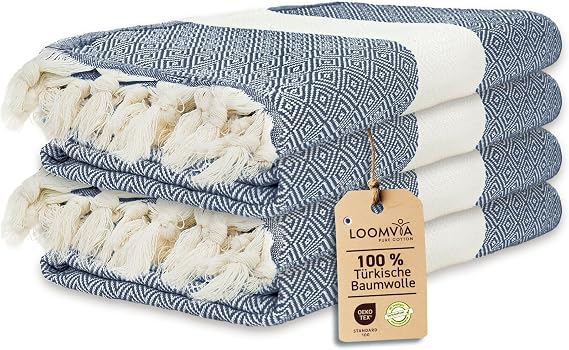 4'lü paket -%100 Pamuk Peştamal 100x180 cm, Havuz ve Plaj Havlusu, Spor Havlusu, Hızlı Kurur ve Koku Yapmaz, Emici, Hafif ve Kompakt, gök mavisi