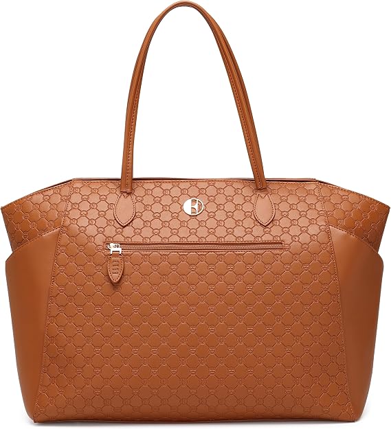 ELLE Compass 32L Vegan Leather Monogram Weekender Duffel Bag | Brown