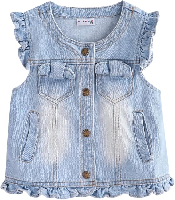 Mud Kingdom Denim Vest for Little Girls Button-Down Sleeveless Outerwear Lapel Retro Ripped