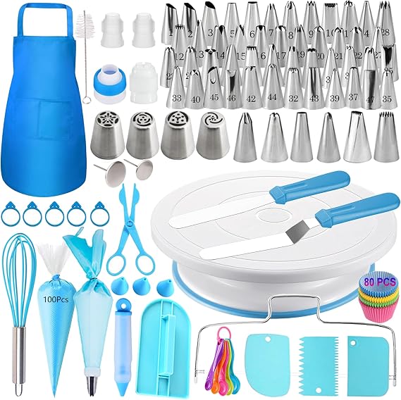 Makmeng 268PCS Cake Decorating Kit - Cake Decorating Tools with Cake Turntable, Piping Bags and Tips Set, 2 Icing Spatulas, 3 Cake Scraper, Russian Piping Kit - Baking Supplies for Beginners