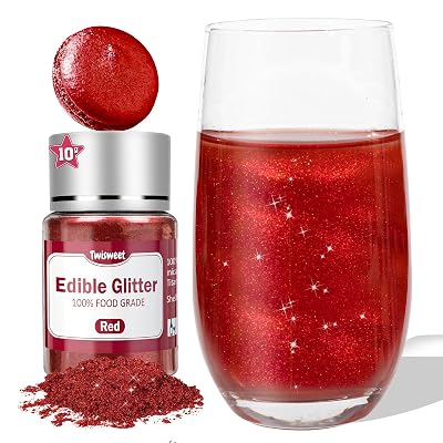 Twisweet Red Edible Glitter for Drinks, Food Grade 10g Sparkling Sprinkles Cake Decorating Supplies, Edible Luster Dust for Cocktail Beverages, Food Coloring Shimmer Powder for Cupcakes Cookies Cake Decorations
