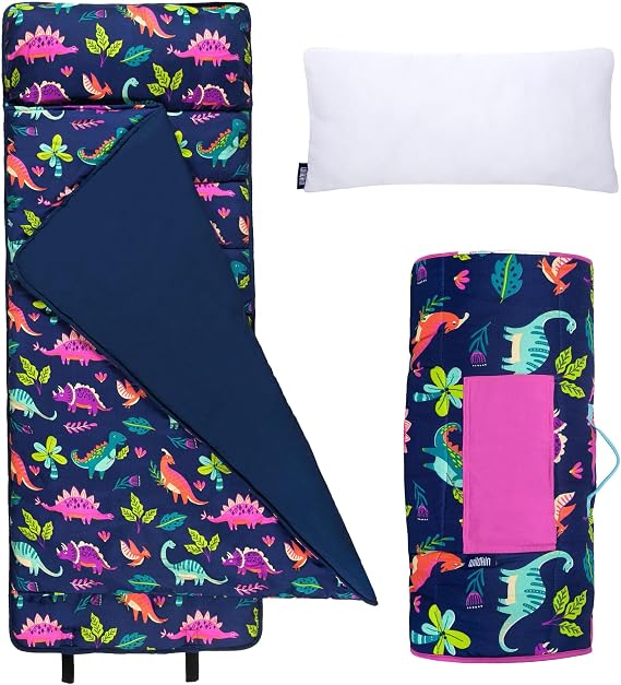 Wildkin Kids Microfiber Nap Mat with Pillow for Boys & Girls Soft & Cozy Toddler Sleep Mat for Daycare, Preschool, Kindergarten & Travel, Ages 37, Machine Washable Dino Pals