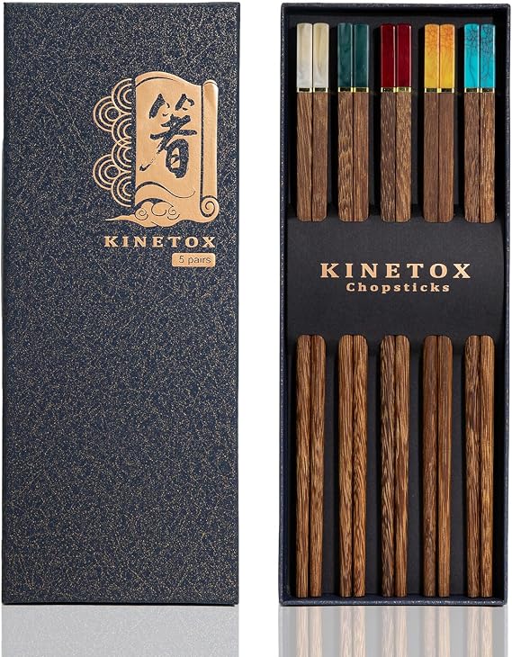 Chopsticks Wooden Gift Set 5 Pairs Chinese Chopstick Reusable Non-Slip Chop Sticks for Sushi Rice Noodles Asian Dishes Used as Birthday Relocation