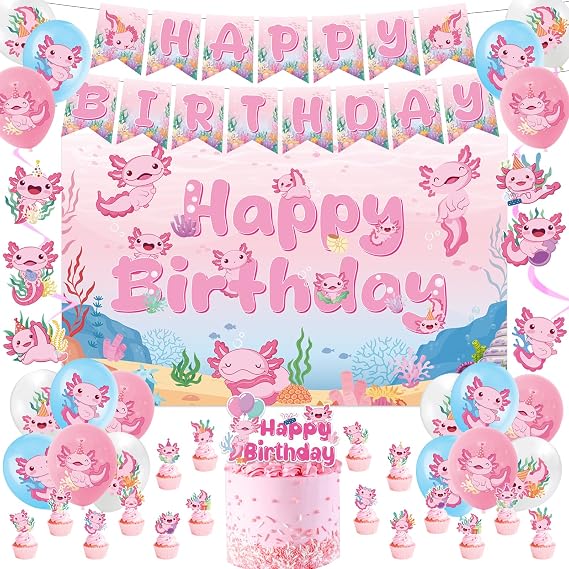 Pink Axolotl Birthday Party Decorations Supplies Set for Girls