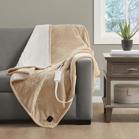 Beautyrest Heated Electric Throw - Plush/Sherpa, 5 Heat & Machine Washable