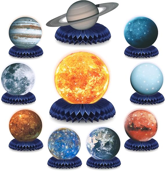 10 Pieces Space Solar System Theme Honeycomb Centerpieces Table Topper Outer Space Party Supplies Planet Honeycomb Galaxy Photo Booth Props for Birthday Party Decorations
