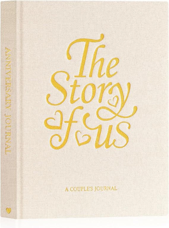 Lanpn Wedding Anniversary Journal - The Story of Us, Linen Dating 1st to 70th Couple Memory Book Wedding Scrapbook, 190 Pages Love Stories Notebook Marriage Newlywed Bridal Shower Gift, Beige