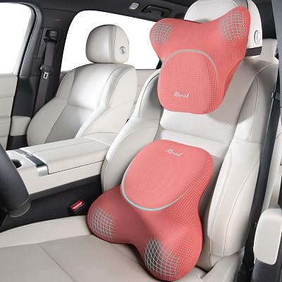 FLORICH Car Lumbar Support Pillow and Neck Headrest Pillow for Office Chair, Ergonomic Memory Foam, Relieves Neck, Back Pain, Pressure-Relieving Back Support for Car, Office Chair & Wheelchair Red