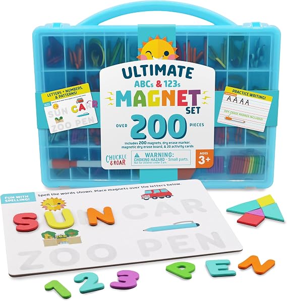 Chuckle & Roar Ultimate Magnet Set Soft Foam Magnetic Tiles with Storage Case, Preschool Learning & Creative Play Set, Travel-Friendly On-the-Go Fun, Ages 3+