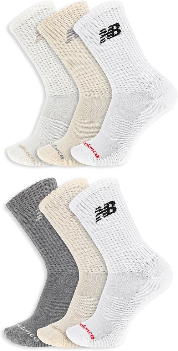 New Balance Unisex Adult Everyday Crew & Ankle Socks - 6 Pairs - Cushioned Durable Reinforcement