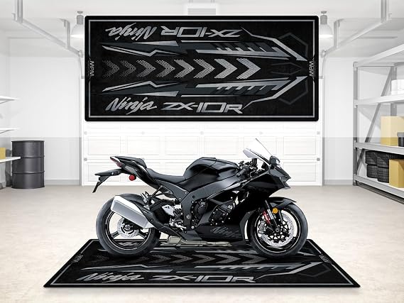 Parking Mat for Ninja ZX-10R Series Motorcycle Models, Display and Pit Mat, Washable Non-Slip Garage, Showroom Floor Mat, Rug (ZX-10R Black, Size 2: 102 x 47/260 x 120 cm)