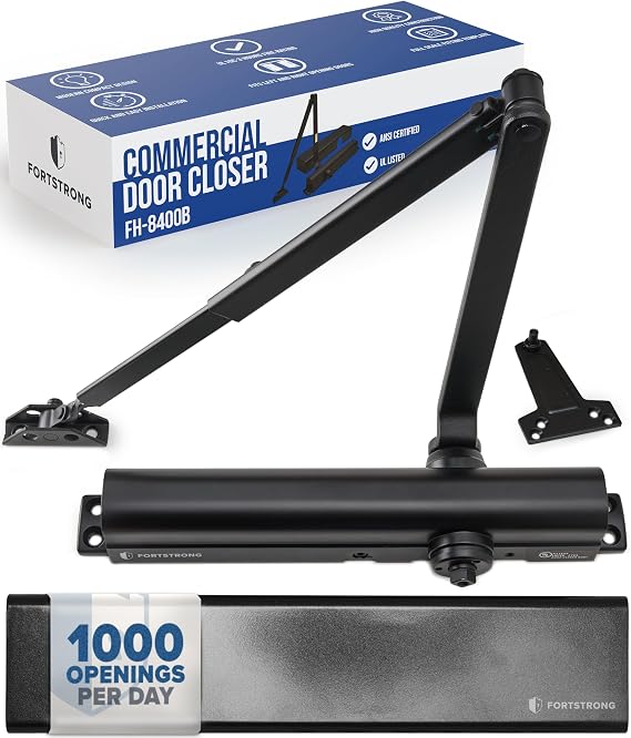 Commercial Door Closer Black Heavy Duty Grade 1 Automatic Door Closer for Commercial Use - Auto Hydraulic Spring Hinge - FS-8400 UL Listed, ADA Adjustable Spring Closure Arm No Slam Self Closing
