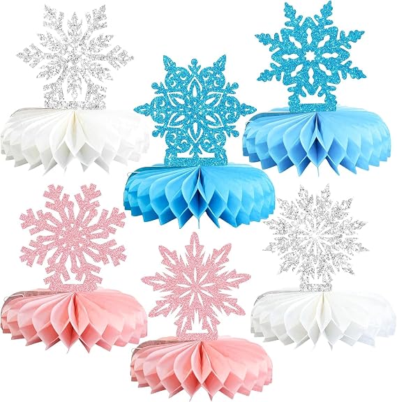 8Pcs Winter Birthday Party Supplies,Winter Snowflake Party Honeycomb Centerpieces,Winter Theme Party Decorations