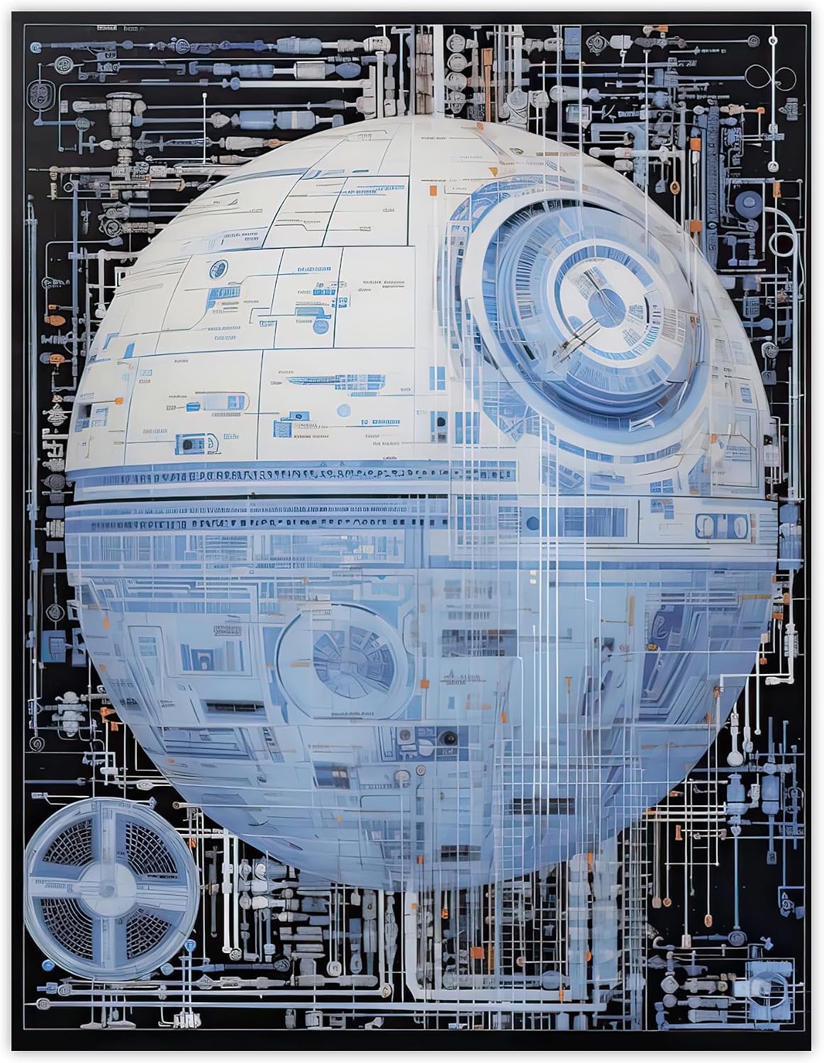 Artery8 Dark Side Engineering Death Star Schematic Blueprint Science Fiction Technology Design Unframed Wall Art Print Poster Home Decor Premium