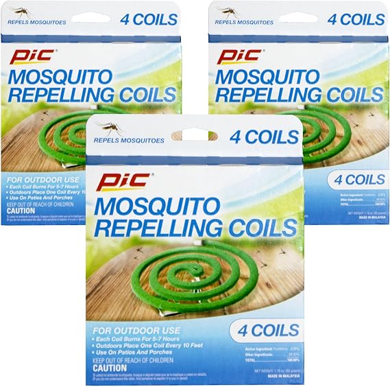 PIC Mosquito Repelling Coils, 4 Count Box, 3 Pack - Mosquito Repellent for Outdoor Spaces (12 Coils Total)