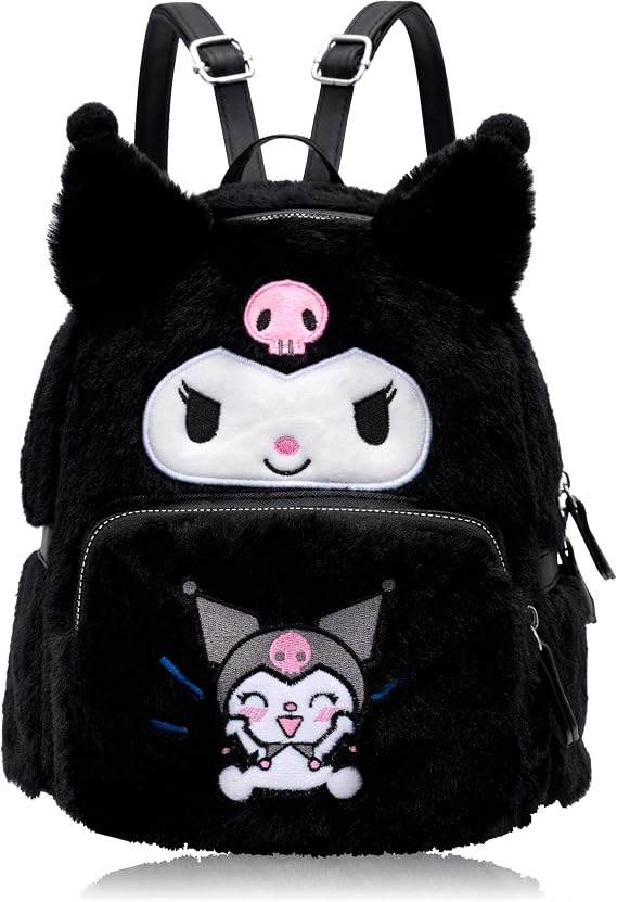 Roffatide Fuzzy Backpack Plush Cartoon Cute Backpack for Women Kawaii Lightweight Embroidery Bag Daily Back Pack