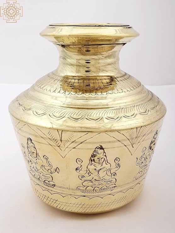 Exotic India 9" Brass Ashtalakshmi Puja Kalasha | Handmade - Brass