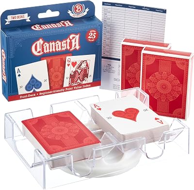MBGBrybelly Deluxe Canasta Card Set with Rotating Card Tray | Melding Game, 2 Decks, 25 Scorekeeping Tally Pads | Family Game Night