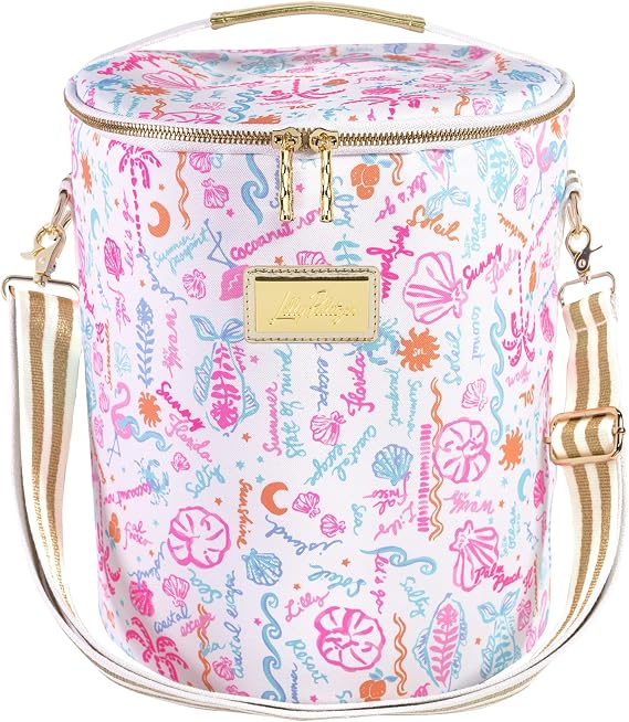 Lilly Pulitzer Insulated Soft Cylinder Beach Cooler with Adjustable/Removable Strap and Double Zipper Close (Summer Serenade)