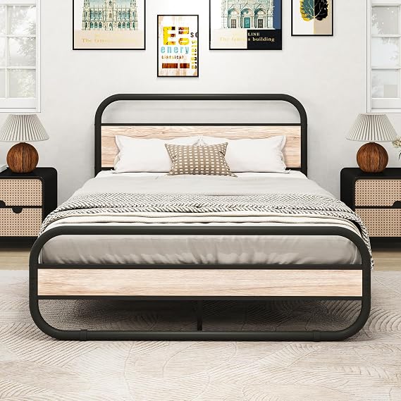 HOMERECOMMEND King Size Bed Frame with Headboard,Bed frame 150x200cm,Maple