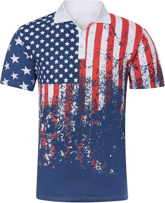 UNIFACO Mens Patriotic Polo Shirts Dry Fit American Flag Golf Short Sleeve