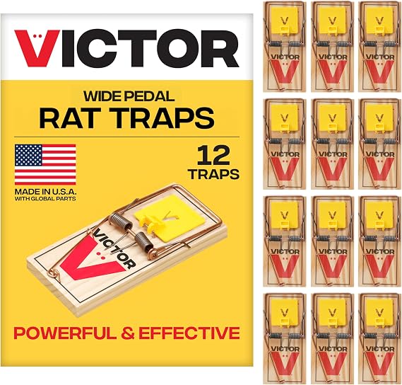 Victor Wide Pedal Snap Rat Traps, 12-Pack, FSC Certified Wood