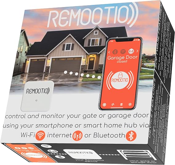 Remootio 2 WiFi and Bluetooth Smart Garage Door opener with iOS and Android App, Apple Home (HomeKit), Amazon Alexa, Google Home, SmartThings, Siri Shortcuts compatible. With sensor and power adapter.