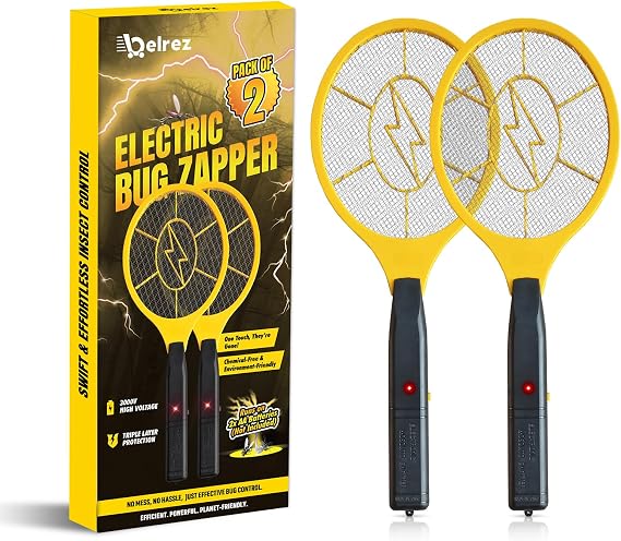 Electric Fly Zapper 2 Pack - Electronic Bug Zapper with Protective net Layer - Pest Control Mosquito Catcher Racket - Electric Fly Swatter - Handy Killer Racket for Indoor and Outdoor