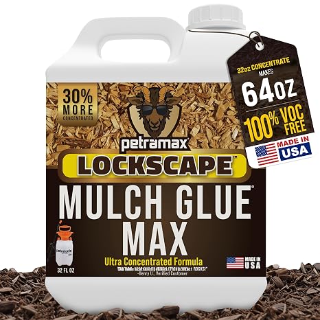 Petra Max Lockscape Mulch Glue for Landscaping 3X Concentrated - Pet Safe Sticky Mulch and Rock Glue for Pea Gravel 100% Permeable Binder Spray for Pine Straw, Wood Chips