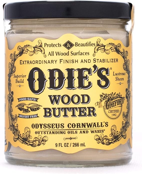 Odie's Wood Butter in a 9 Ounce Glass Jar for Finishing Top Coats and