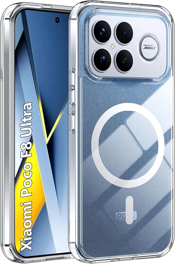 Fitudoos Cover for Xiaomi Poco F8 Ultra, Compatible with MagSafe, Protective Shockproof Mobile Phone Case, Anti-Yeling, Anti-Oil and Anti-Scratch Cover - Transparent