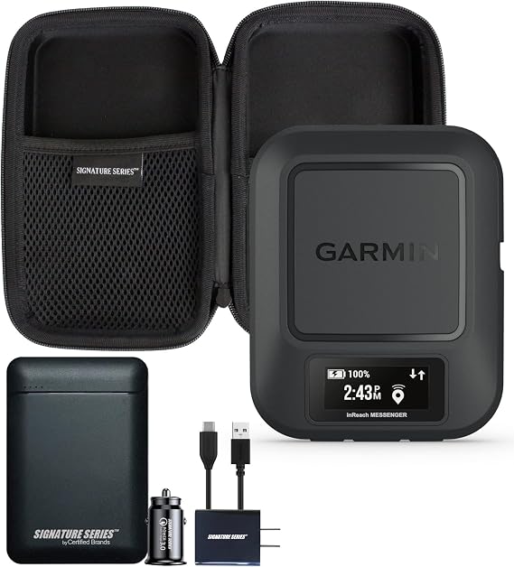 Garmin inReach Messenger, Handheld Satellite Communicator | Global Two-Way Messaging, Share GPS Location, Interactive SOS, Group Messaging via App, Preset Message Check-Ins with Signature Power Bundle