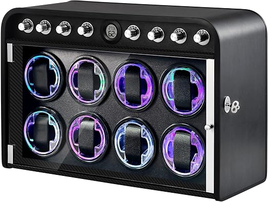 Watch Winder for Automatic Watches, Black Watch Winders 1/2/4/8 Slot for Rolex, Winder Box Uses Super Quiet Motor, 4 Rotation Mode Setting & LED Light, Gift for Man
