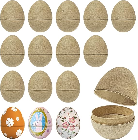 DIY Paper Mache Easter Eggs | 15 Pcs | Fillable & Paintable for Crafts | Blank paper mache eggs, ready for painting; fillable with treats or gifts; ideal for Easter hunts, baskets, and parties