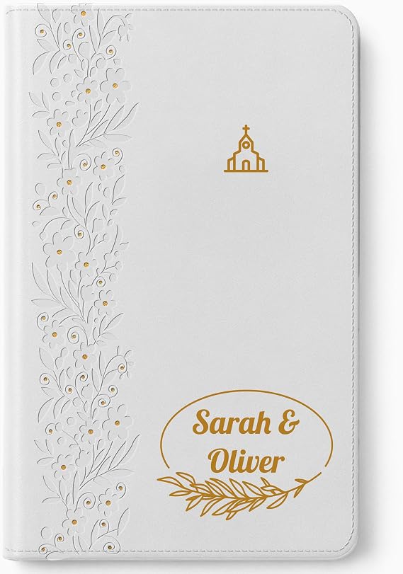 Printualist Personalized Brides Bible with Custom Photo and Text, White, KJV, King James Version, Red Letter Edition, Comfort Print, Faux Leather