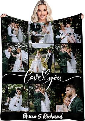 Custom Blanket with Picture Text, Personalized Blankets Soft, Customized Photo Blanket for Mom Dad Couple Girlfriend Boyfriend Wife Husband 9 Photos