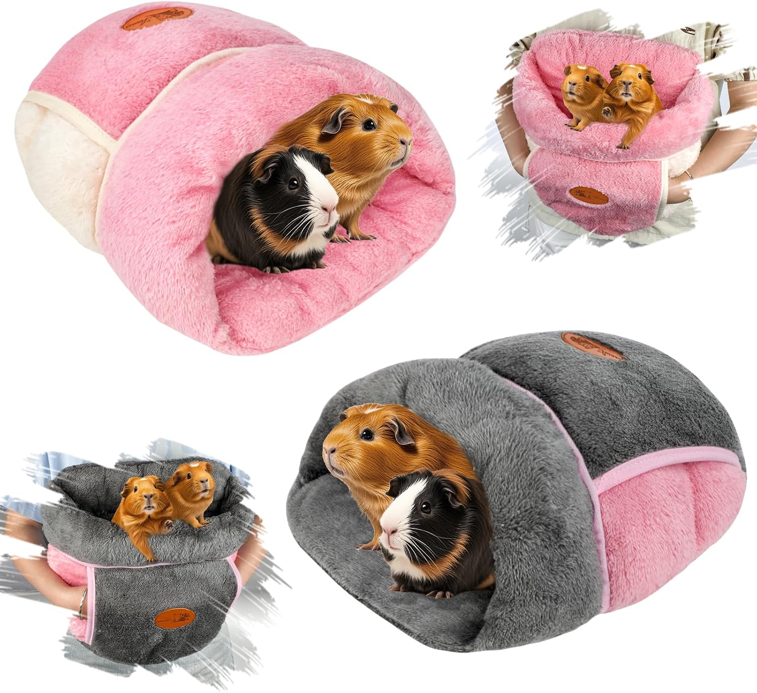 YUEPET 2 Pack Guinea Pig Hideout Portable Guinea Pig Pocket Bedding Cozy Cuddle Sack Snuggle Bag Bunny Bed for Small Animals Hamster Ferret Hedgehog Chinchilla Rabbit Cage Accessories GreyPink