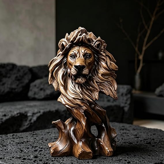 FUNSXBUG 11 Inch Resin Lion Statue Sculpture Animal Collectible Figurine Gift Idea Home Desktop Decoration