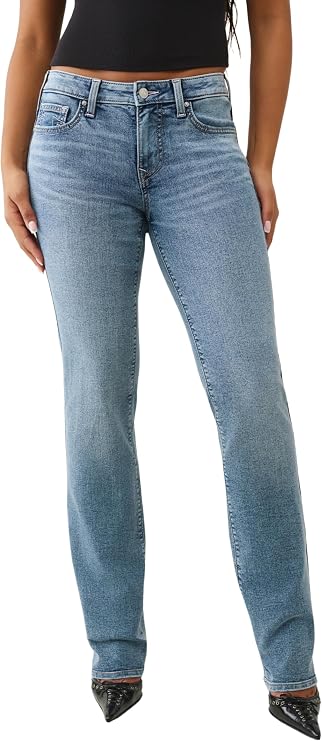 True Religion Women's Billie Single Needle Mid Rise Straight Jeans