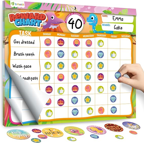 D-FantiX Reward Chart for Kids - Pad with 27 Chore Charts, Magnetic Behavior Chart for Kids at Home, Sticker Chart to Motivate Responsibility and Good Habits, 2328 Incentive Stickers