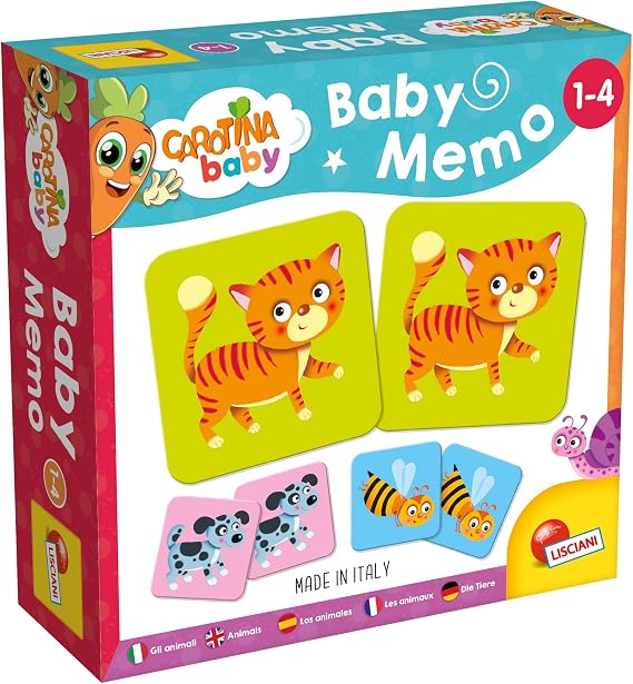 Lisciani - CAROTINA BABY MEMORY GAME ANIMALS - 24 Illustrated Cards for Toddlers Age 1 to 4 - Improves Memory, Vocabulary and Observation - Educational Animal Matching Game