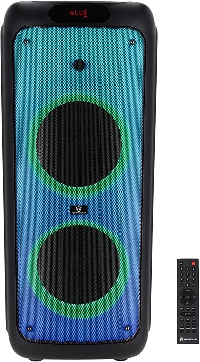 Rockville Bass Party 10 V2 Dual 10" Portable Bluetooth LED Speaker | 2000W Peak/400W RMS, Wheels and Handle, TWS Function, USB/SD/Mic/Guitar/AUX input, 12-Hour Rechargeable Battery at 25% Volume