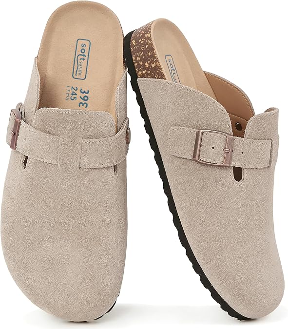 Genuine Suede Clogs for Women Cork Footbed Mules Sandals