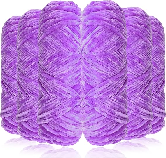 6 Pack Chunky Yarn for Hand Knitting,Multiple Colors Chenille Yarn for Knitting & Crochet,Soft Chunky Wool for Blankets,Cushion,Scarves,Pet Beds,Bags,Hats,Sweaters(Light Purple)